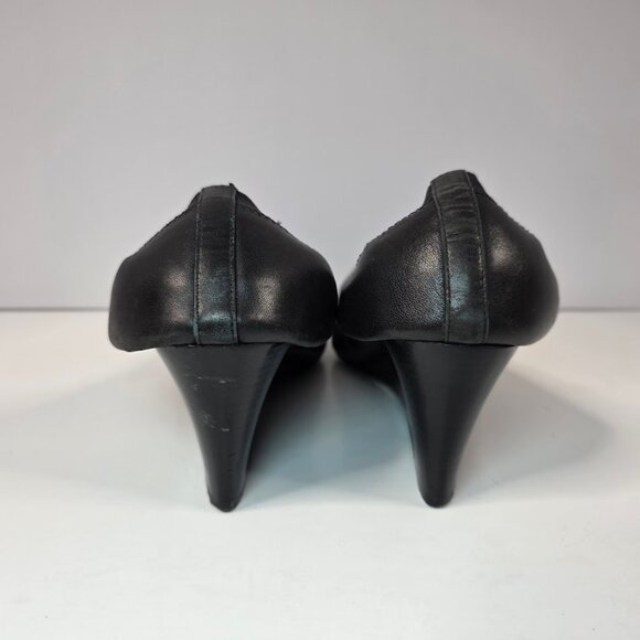 Tory Burch Black Leather Jolie Wedge Cap Toe Pumps 8.5 - Picture 6 of 13